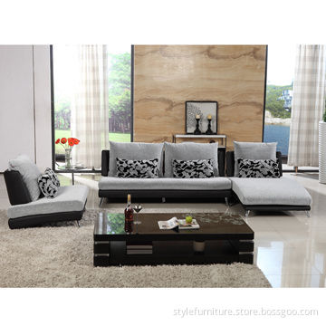 Living room sofa, leather and fabric combined